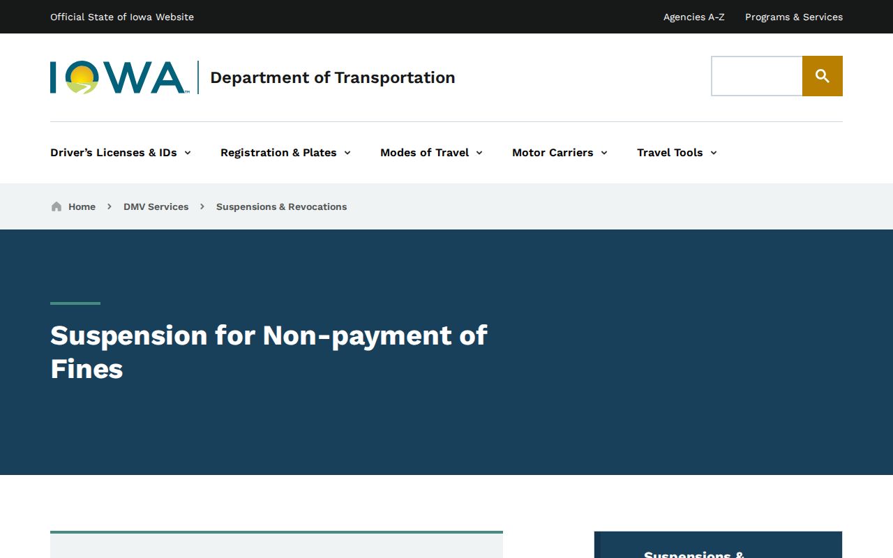 Iowa traffic-warrant context: Iowa DOT nonpayment suspension process, separate from warrant status
