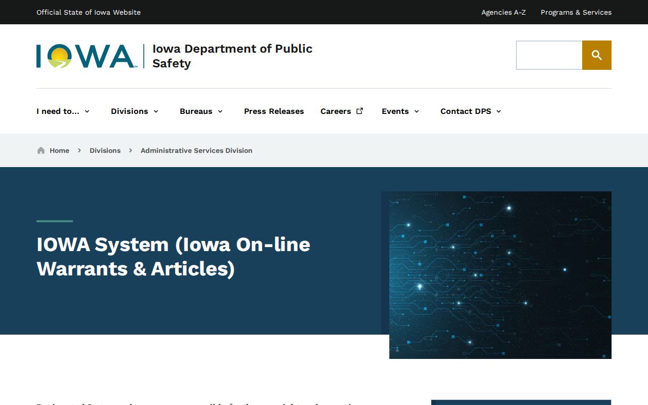 Iowa DPS explanation of the restricted IOWA System for warrant records