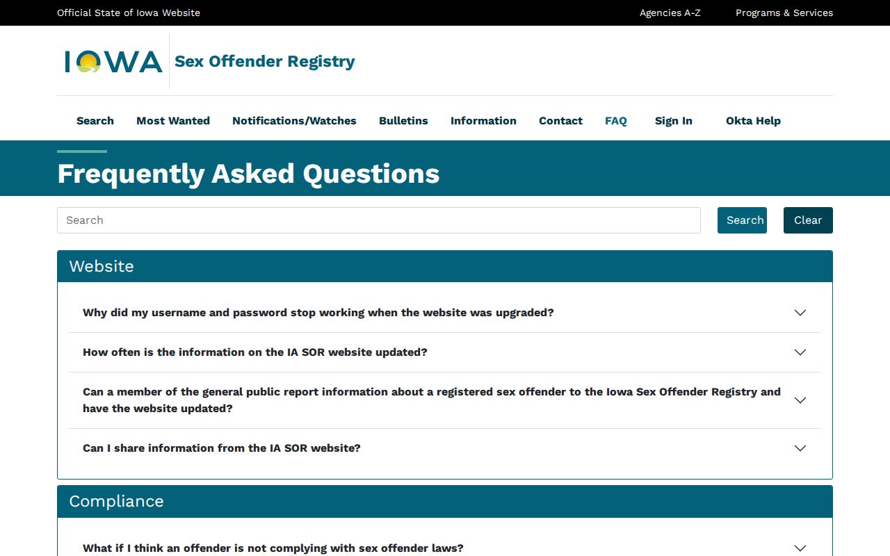 Iowa Registry Most Wanted safety and reporting instructions